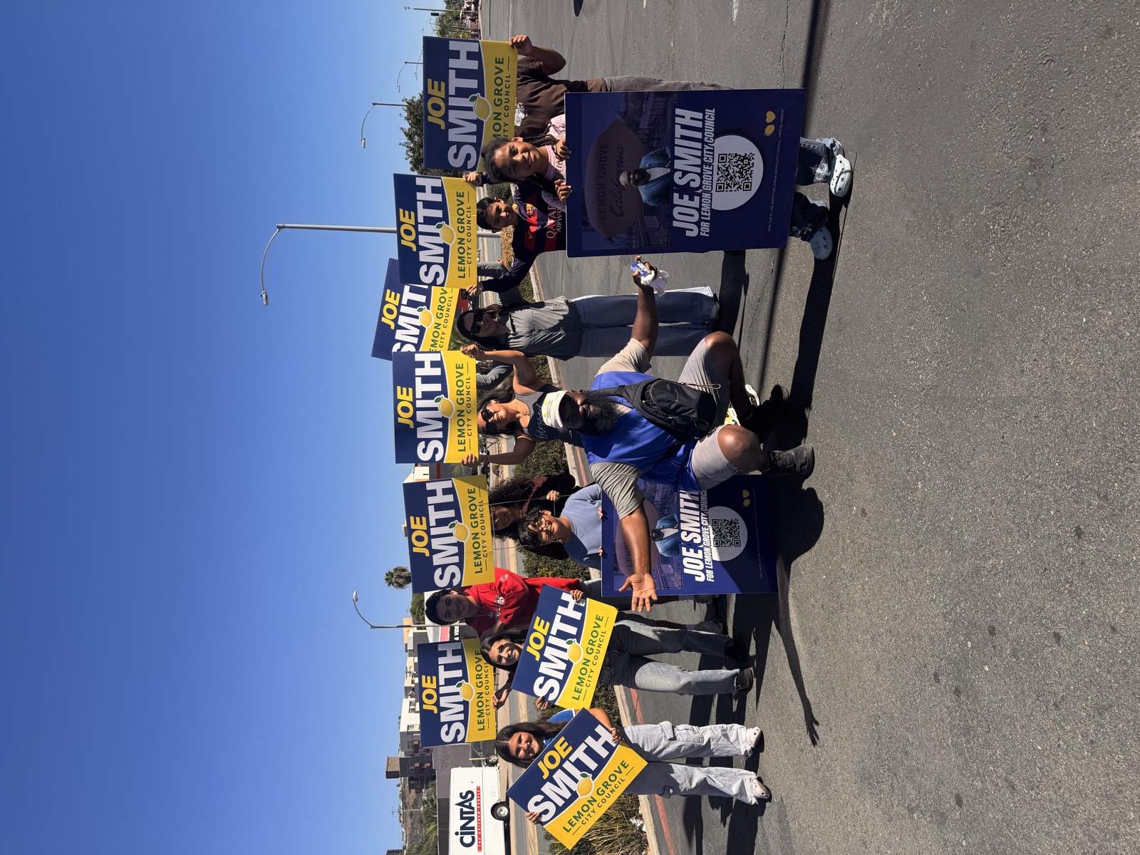 Joe Smith with community members and supporters
