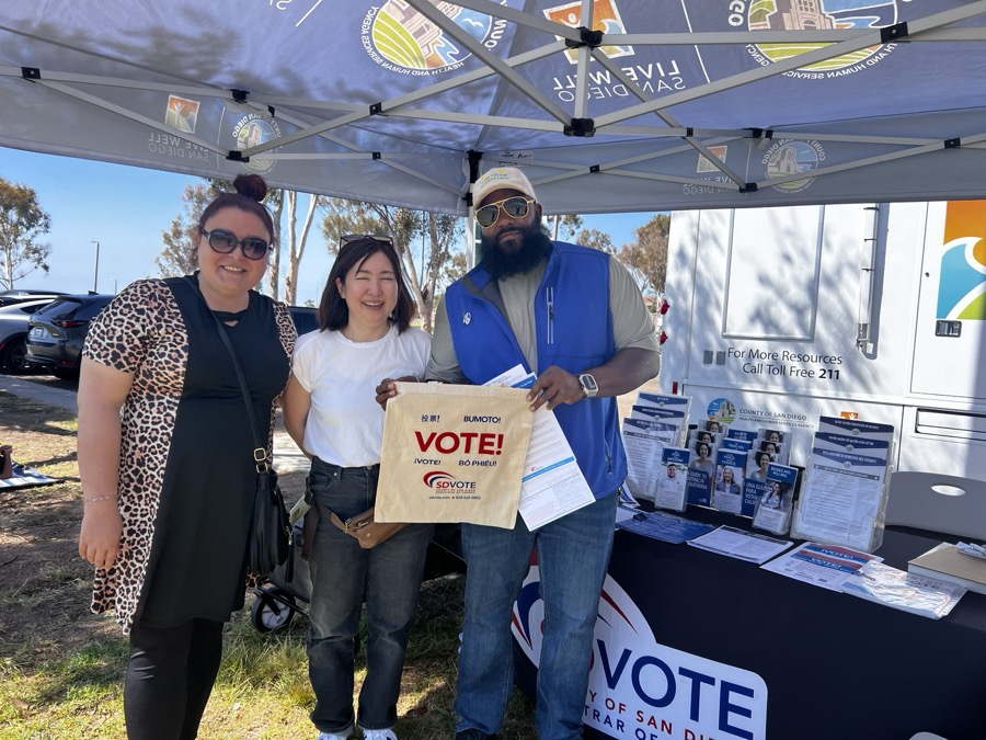 Joe Smith at a voter registration booth